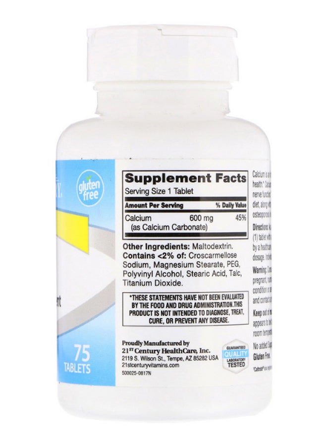 القرن الحادي والعشرون مكمل غذائي كالسيوم 600 لدعم صحة العظام - 75 قرصاً - Image 2